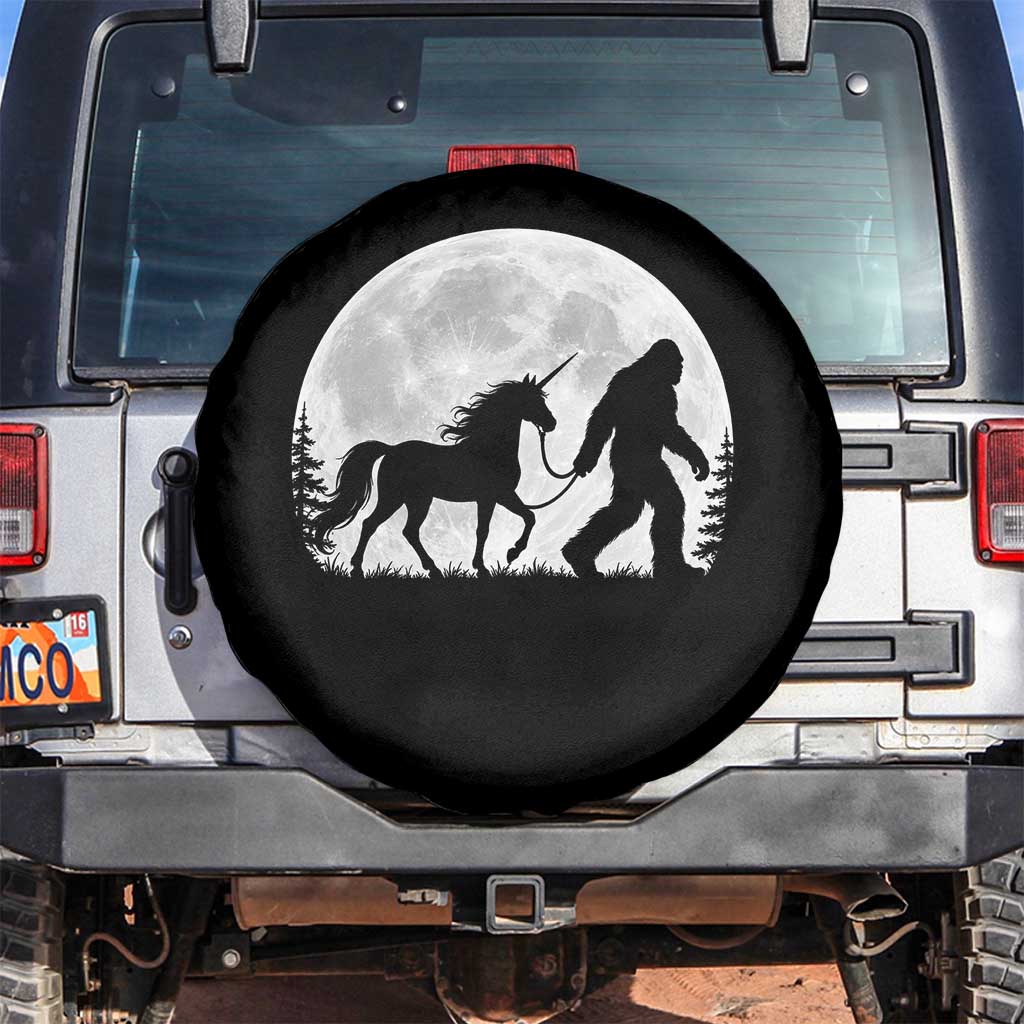 Bigfoot Walking Unicorn Spare Tire Cover Full Moon Sasquatch Fantasy Forest Silhouette TS10 No hole Black Print Your Wear