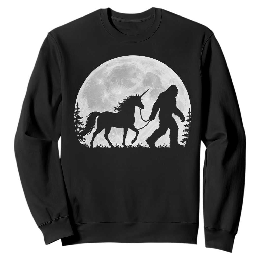 Bigfoot Walking Unicorn Sweatshirt Full Moon Sasquatch Fantasy Forest Silhouette TS10 Black Print Your Wear