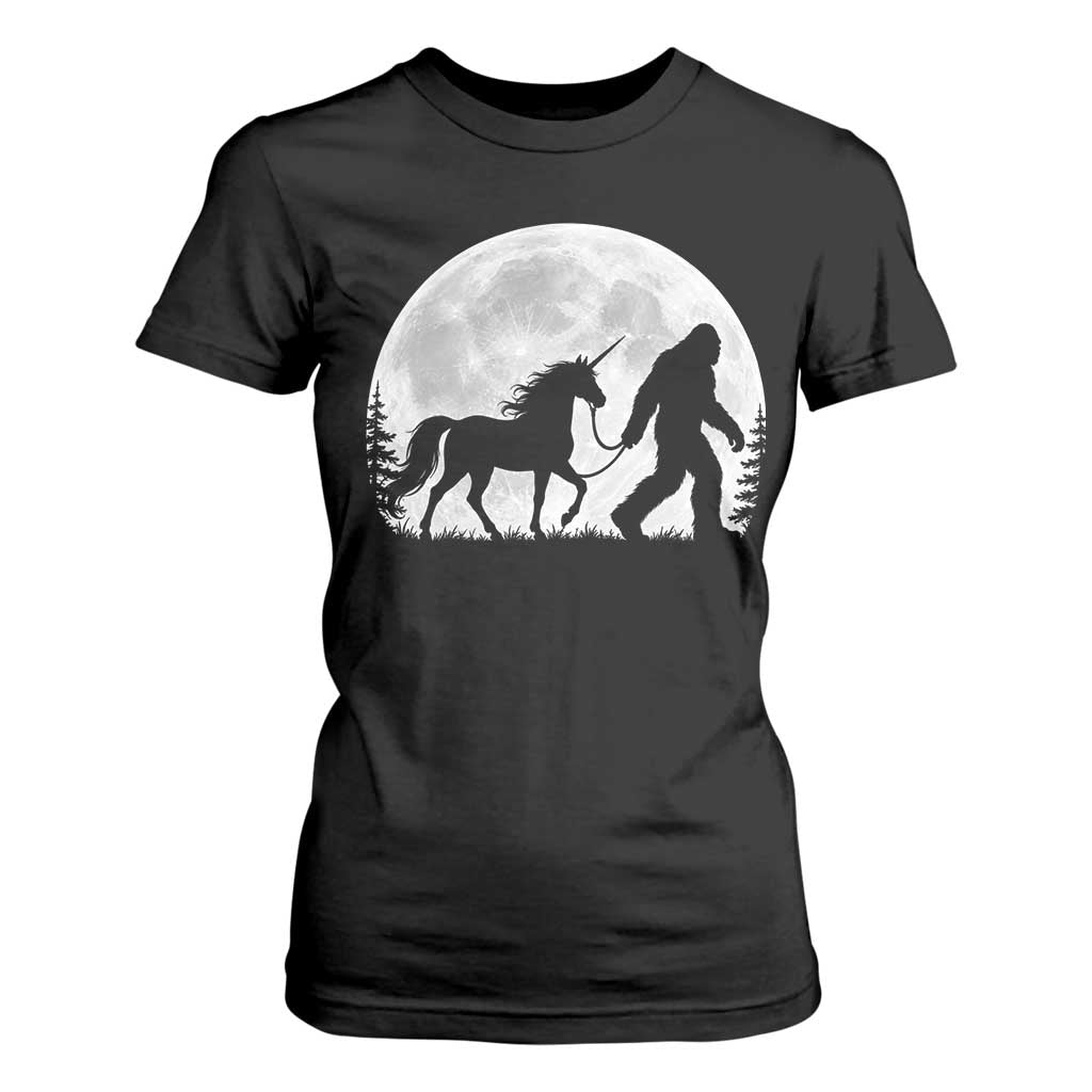 Bigfoot Walking Unicorn T Shirt For Women Full Moon Sasquatch Fantasy Forest Silhouette TS10 Black Print Your Wear