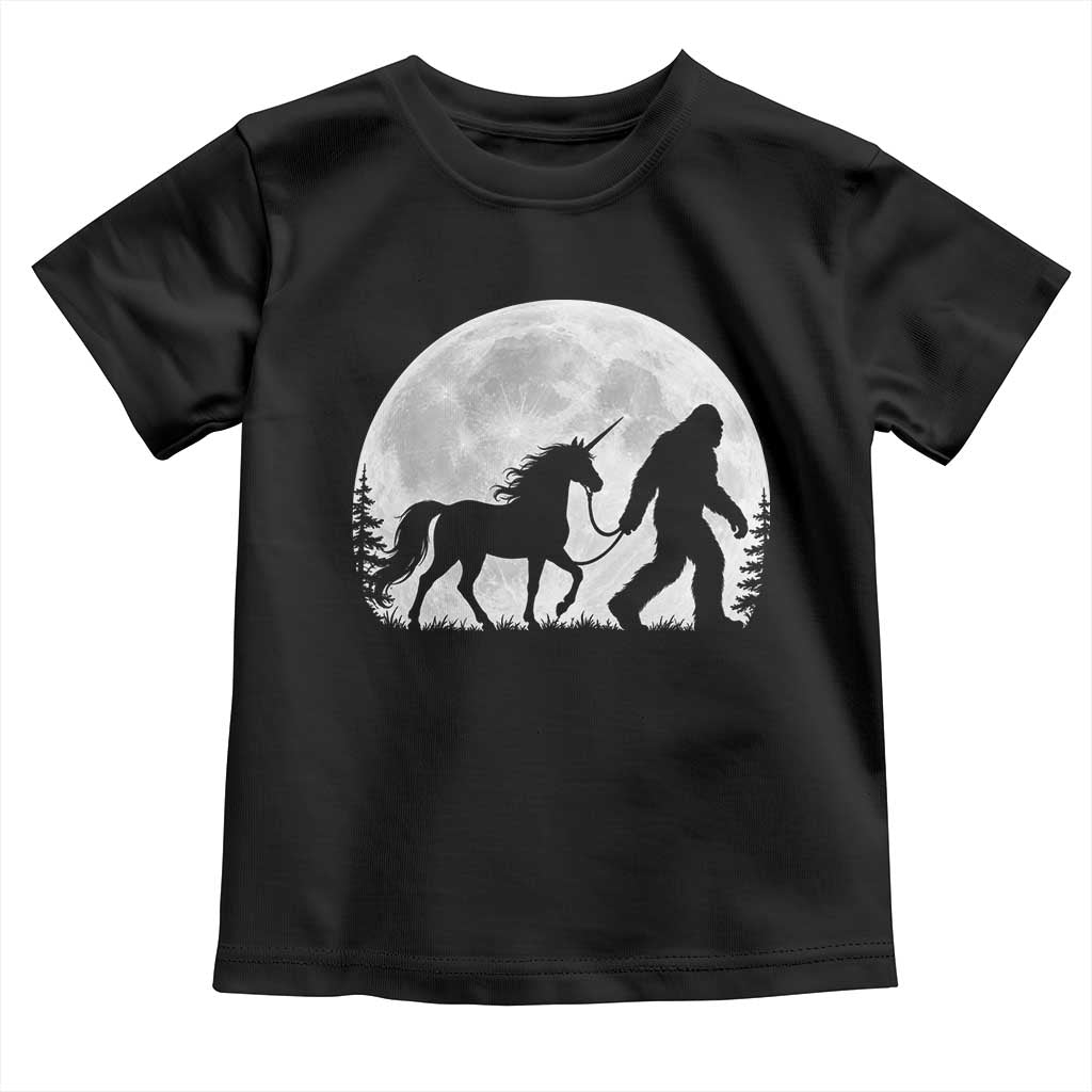 Bigfoot Walking Unicorn Toddler T Shirt Full Moon Sasquatch Fantasy Forest Silhouette TS10 Black Print Your Wear