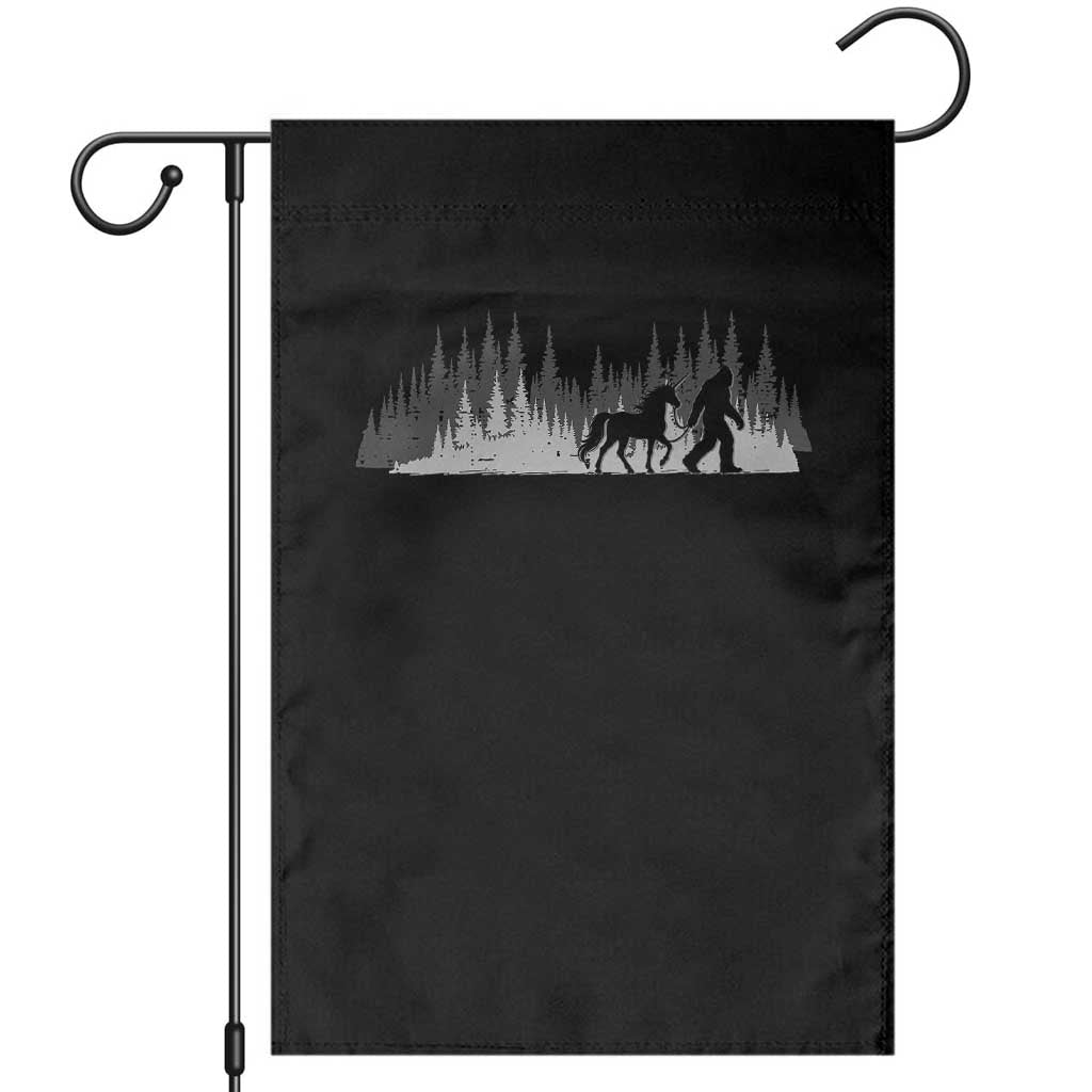 Bigfoot Walking Unicorn Garden Flag Vintage Sasquatch Fantasy Forest Silhouette TS10 Black Print Your Wear