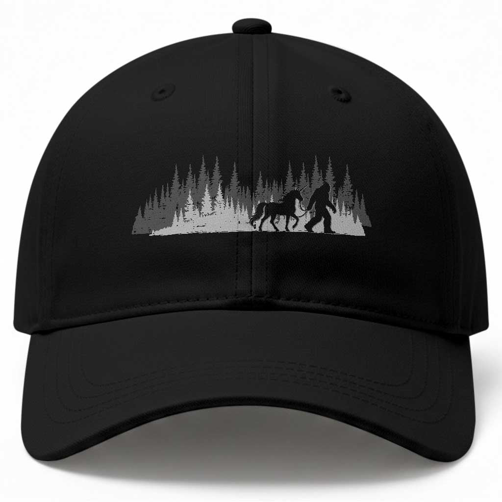 Bigfoot Walking Unicorn Baseball Cap Vintage Sasquatch Fantasy Forest Silhouette TS10 Print Your Wear