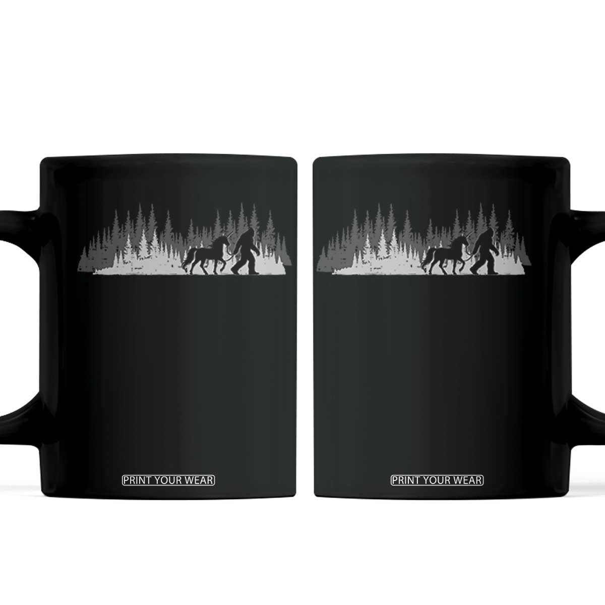 Bigfoot Walking Unicorn Coffee Mug Vintage Sasquatch Fantasy Forest Silhouette TS10 Black Print Your Wear