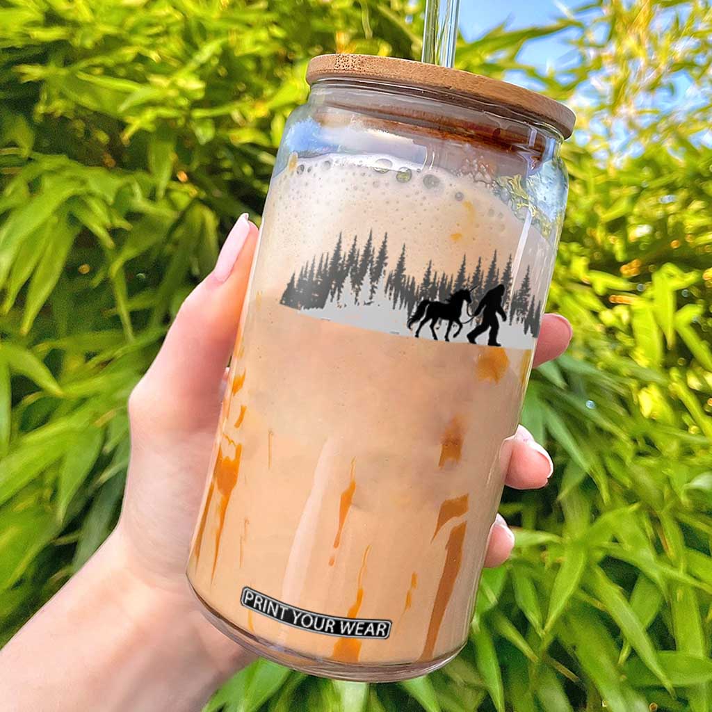 Bigfoot Walking Unicorn Glass Can Vintage Sasquatch Fantasy Forest Silhouette TS10 Black Print Your Wear