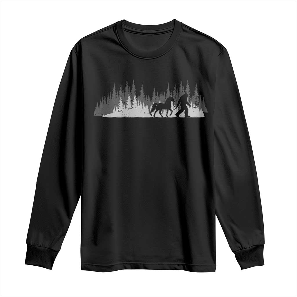 Bigfoot Walking Unicorn Long Sleeve Shirt Vintage Sasquatch Fantasy Forest Silhouette TS10 Black Print Your Wear