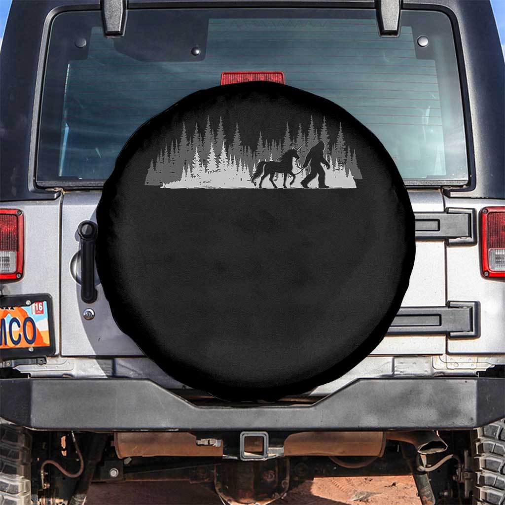 Bigfoot Walking Unicorn Spare Tire Cover Vintage Sasquatch Fantasy Forest Silhouette TS10 No hole Black Print Your Wear
