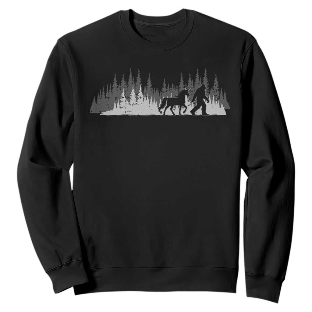 Bigfoot Walking Unicorn Sweatshirt Vintage Sasquatch Fantasy Forest Silhouette TS10 Black Print Your Wear