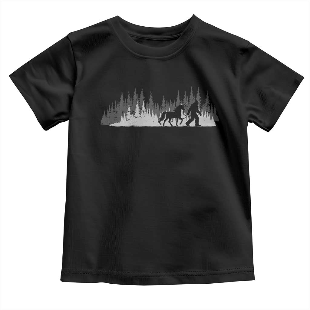 Bigfoot Walking Unicorn Toddler T Shirt Vintage Sasquatch Fantasy Forest Silhouette TS10 Black Print Your Wear