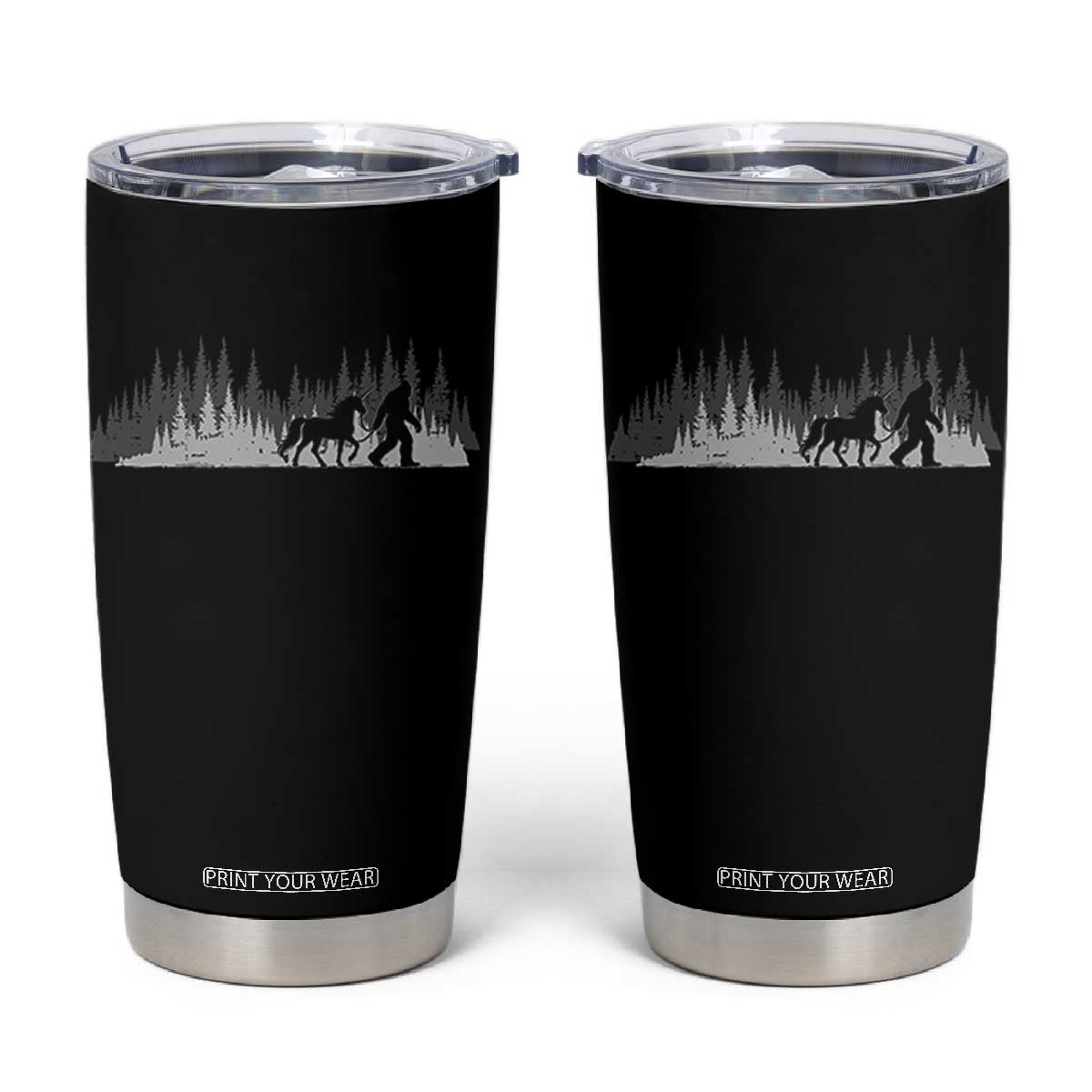 Bigfoot Walking Unicorn Tumbler Cup Vintage Sasquatch Fantasy Forest Silhouette TS10 Black Print Your Wear