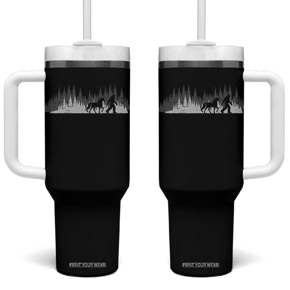 Bigfoot Walking Unicorn Tumbler With Handle Vintage Sasquatch Fantasy Forest Silhouette TS10 One Size: 40 oz Black Print Your Wear