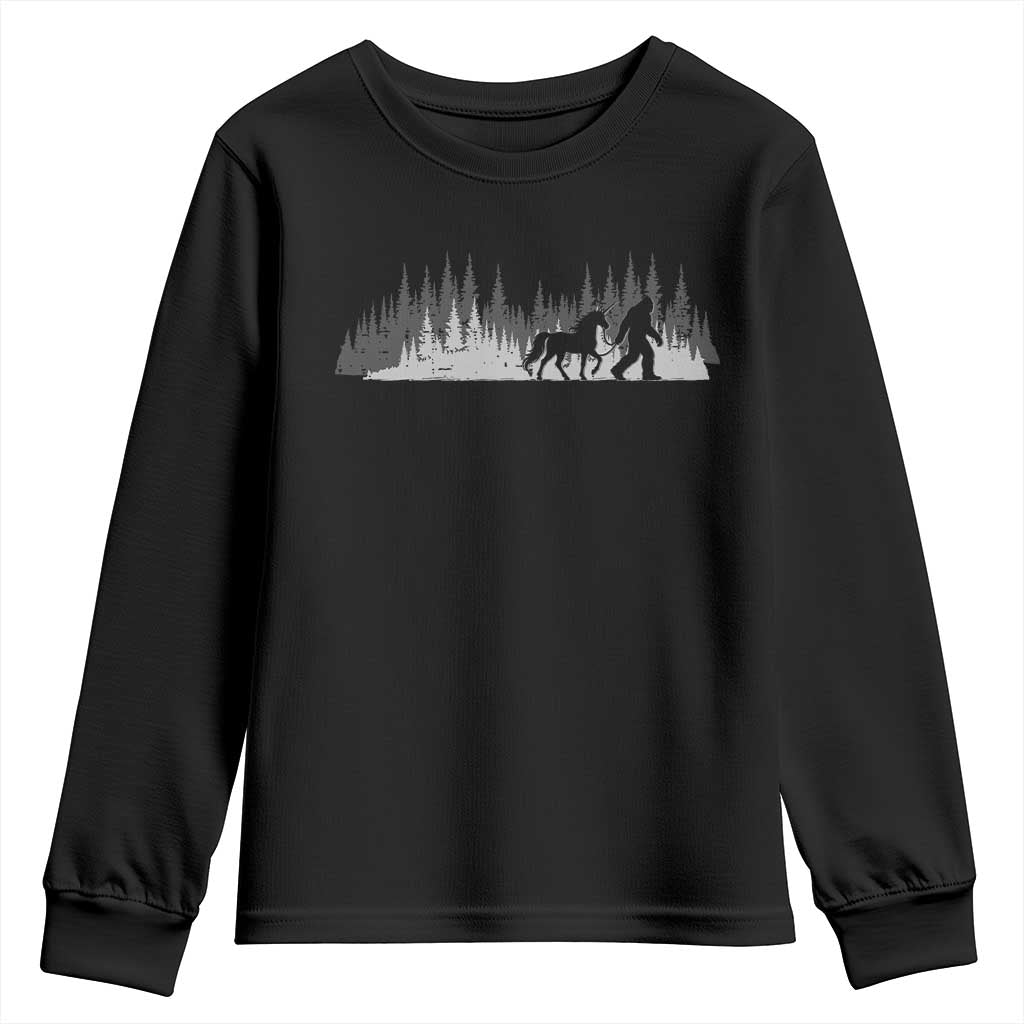 Bigfoot Walking Unicorn Youth Sweatshirt Vintage Sasquatch Fantasy Forest Silhouette TS10 Black Print Your Wear