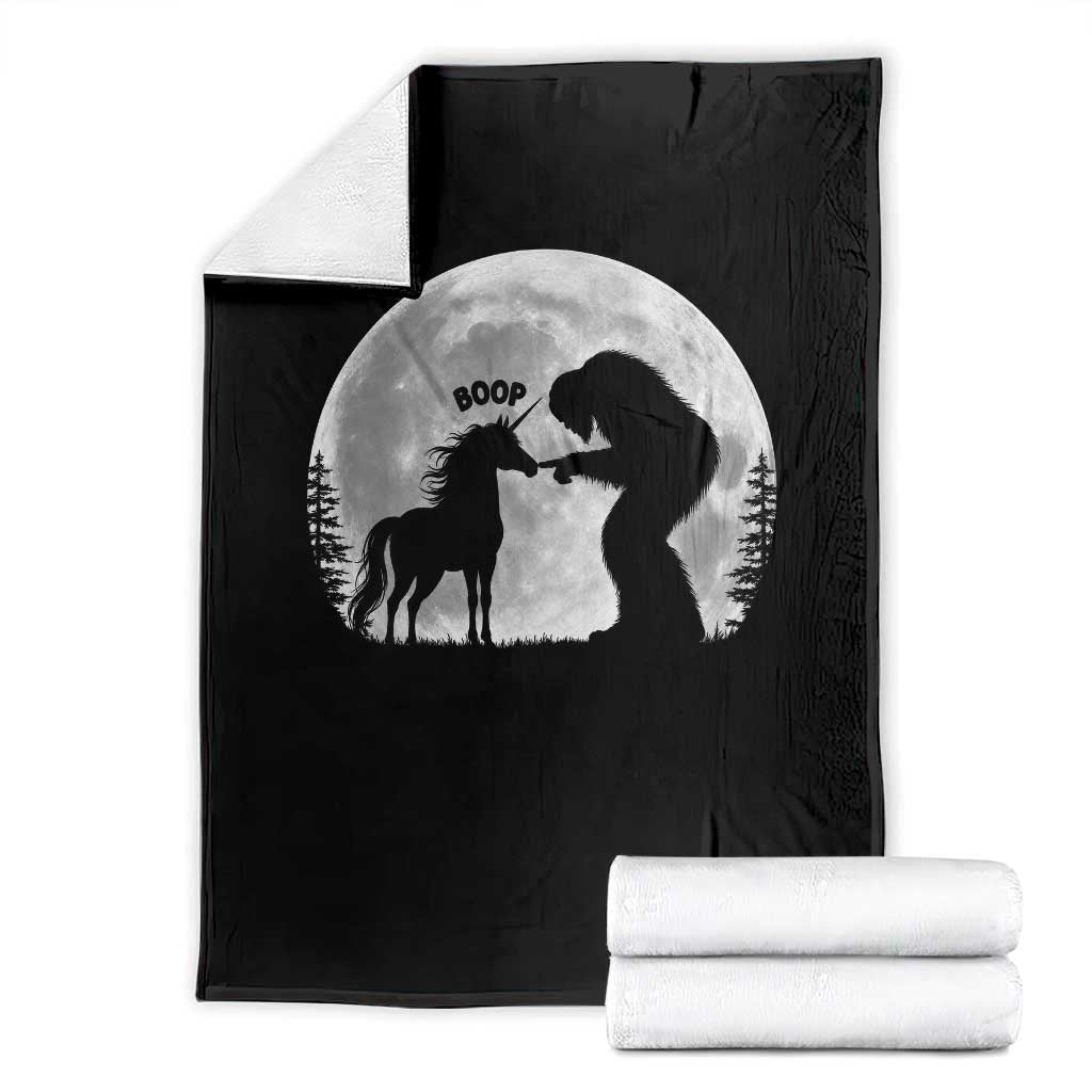 Bigfoot Boop Unicorn Throw Blanket Funny Sasquatch Full Moon Fantasy Forest Silhouette TS10 Black Print Your Wear