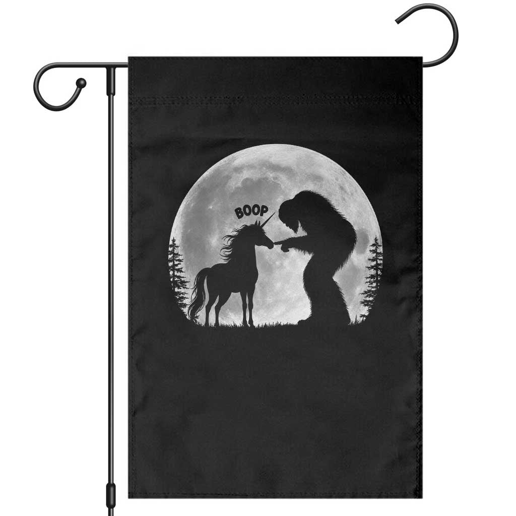 Bigfoot Boop Unicorn Garden Flag Funny Sasquatch Full Moon Fantasy Forest Silhouette TS10 Black Print Your Wear