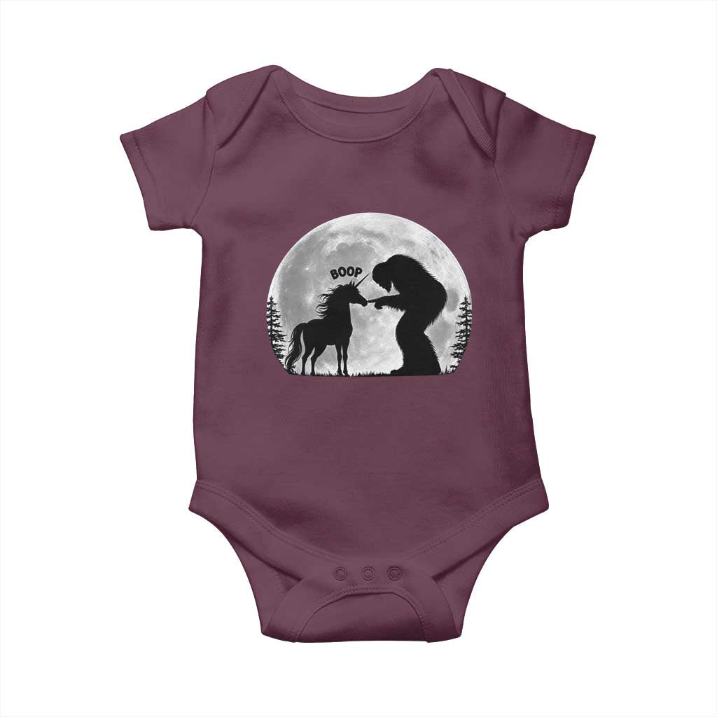 Bigfoot Boop Unicorn Baby Onesie Funny Sasquatch Full Moon Fantasy Forest Silhouette TS10 Maroon Print Your Wear