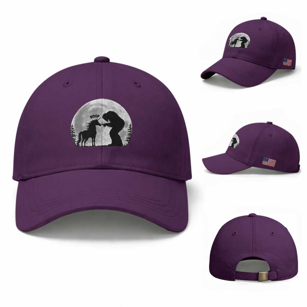 Bigfoot Boop Unicorn Baseball Cap Funny Sasquatch Full Moon Fantasy Forest Silhouette TS10 Baseball Cap Universal Fit Purple Print Your Wear