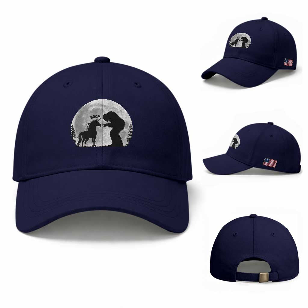 Bigfoot Boop Unicorn Baseball Cap Funny Sasquatch Full Moon Fantasy Forest Silhouette TS10 Baseball Cap Universal Fit Dark Blue Print Your Wear