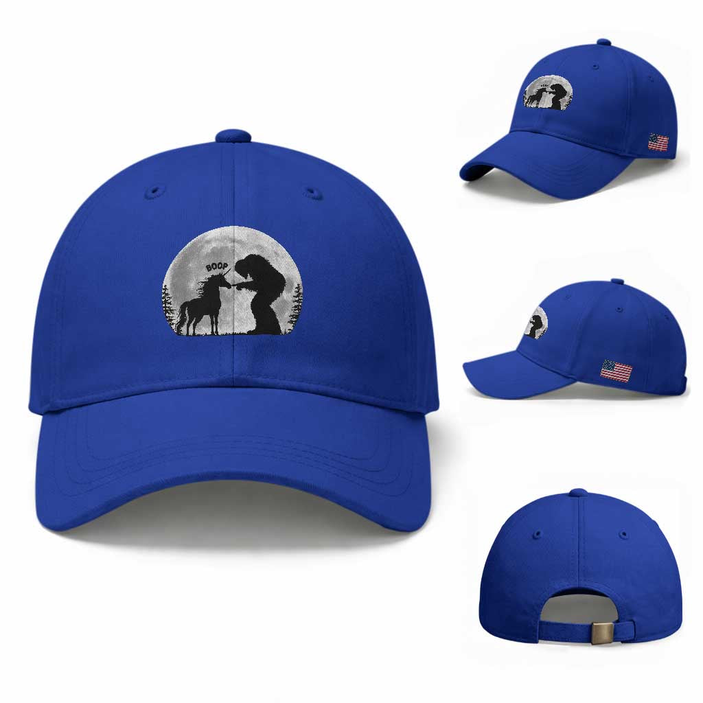 Bigfoot Boop Unicorn Baseball Cap Funny Sasquatch Full Moon Fantasy Forest Silhouette TS10 Baseball Cap Universal Fit Royal Blue Print Your Wear