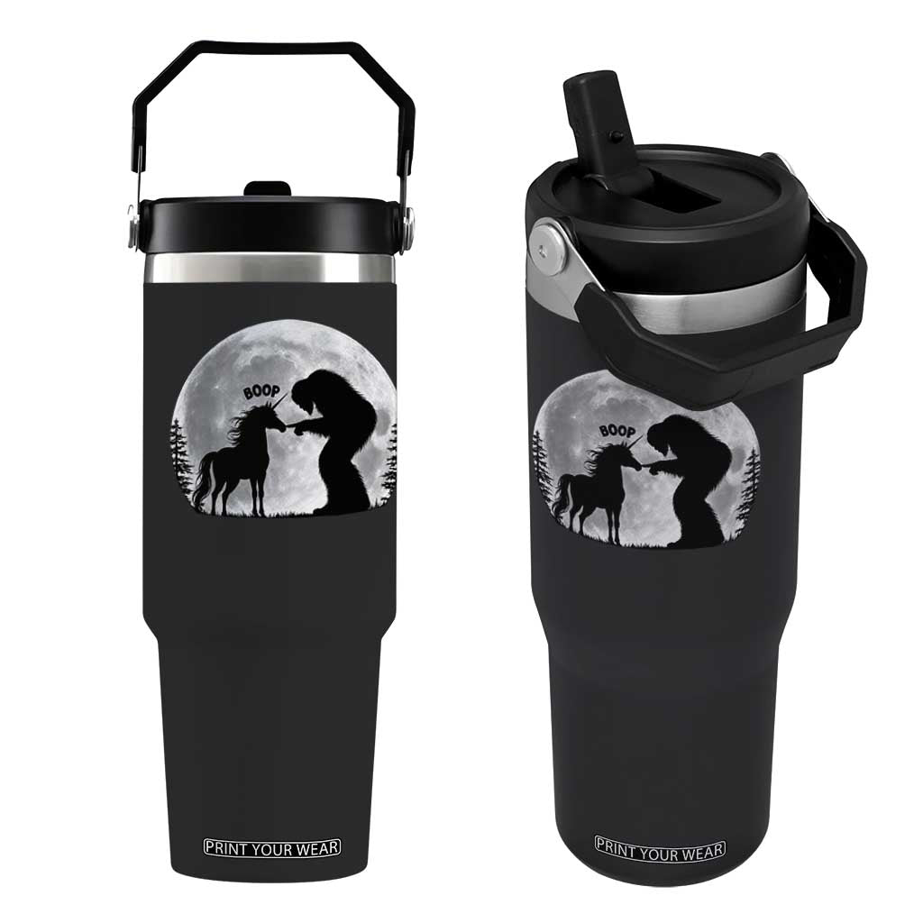 Bigfoot Boop Unicorn Flip Straw Tumbler Funny Sasquatch Full Moon Fantasy Forest Silhouette TS10 One Size: 30 oz Black Print Your Wear