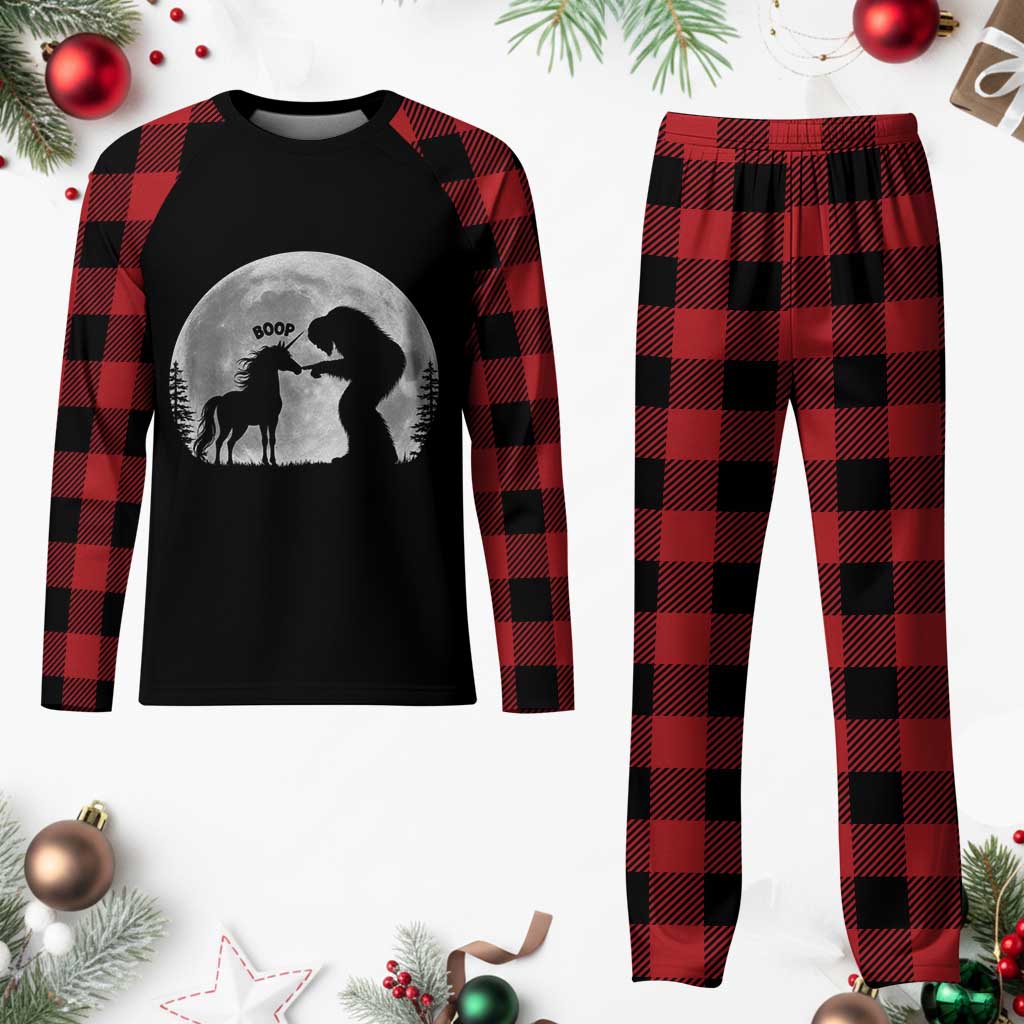 Bigfoot Boop Unicorn Plaid Pajama Set Funny Sasquatch Full Moon Fantasy Forest Silhouette TS10 Buffalo Plaid Print Your Wear