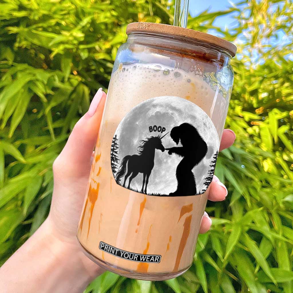 Bigfoot Boop Unicorn Glass Can Funny Sasquatch Full Moon Fantasy Forest Silhouette TS10 Black Print Your Wear