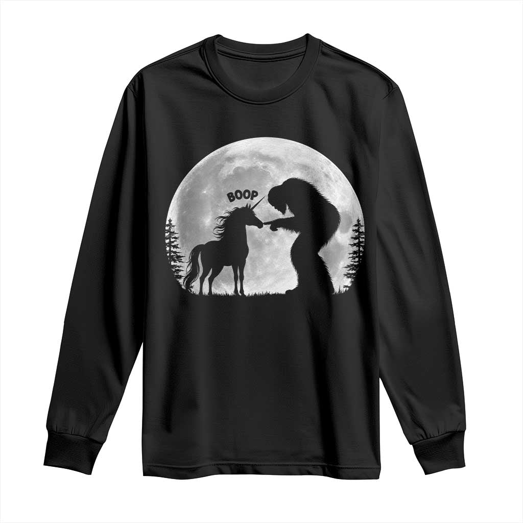 Bigfoot Boop Unicorn Long Sleeve Shirt Funny Sasquatch Full Moon Fantasy Forest Silhouette TS10 Black Print Your Wear