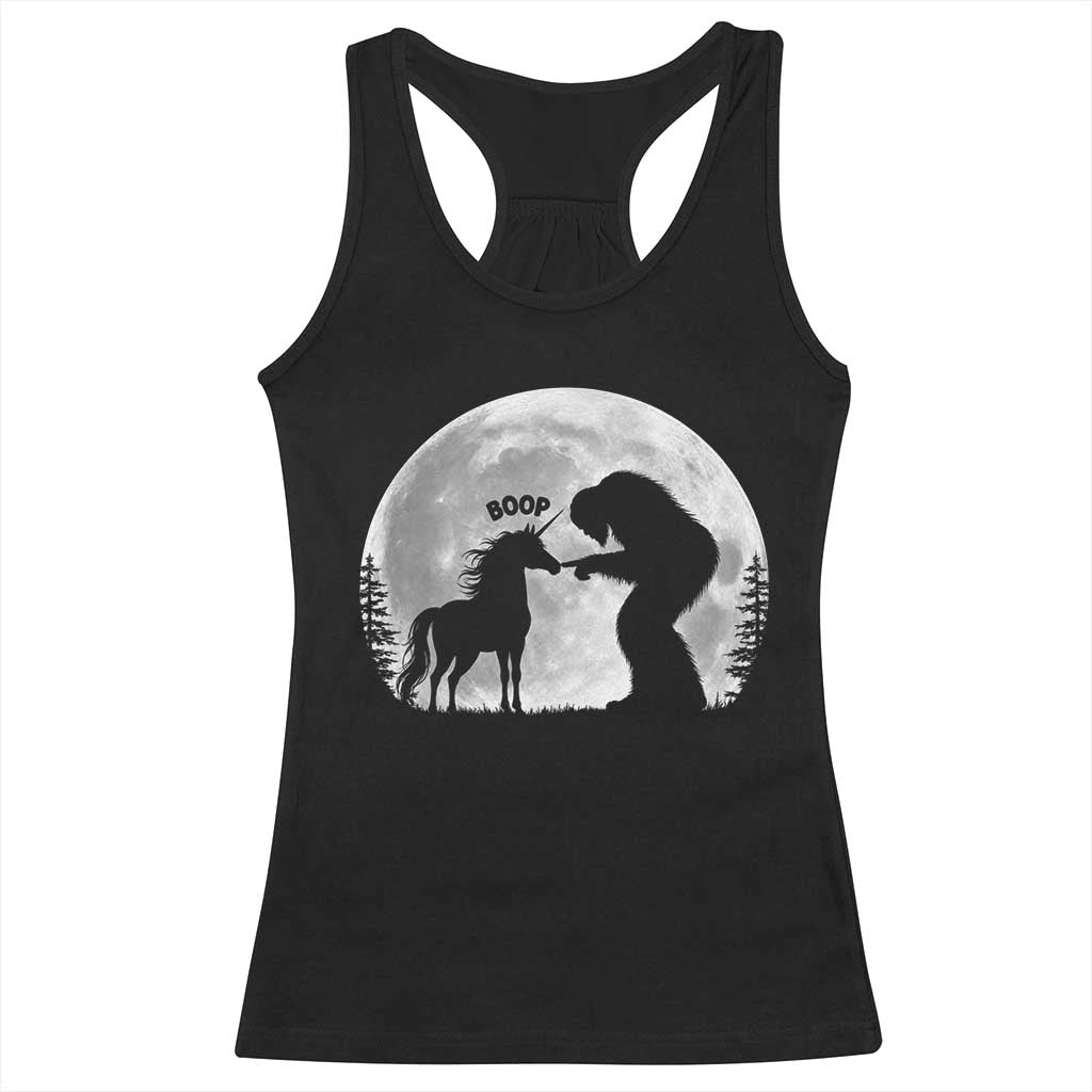 Bigfoot Boop Unicorn Racerback Tank Top Funny Sasquatch Full Moon Fantasy Forest Silhouette TS10 Black Print Your Wear