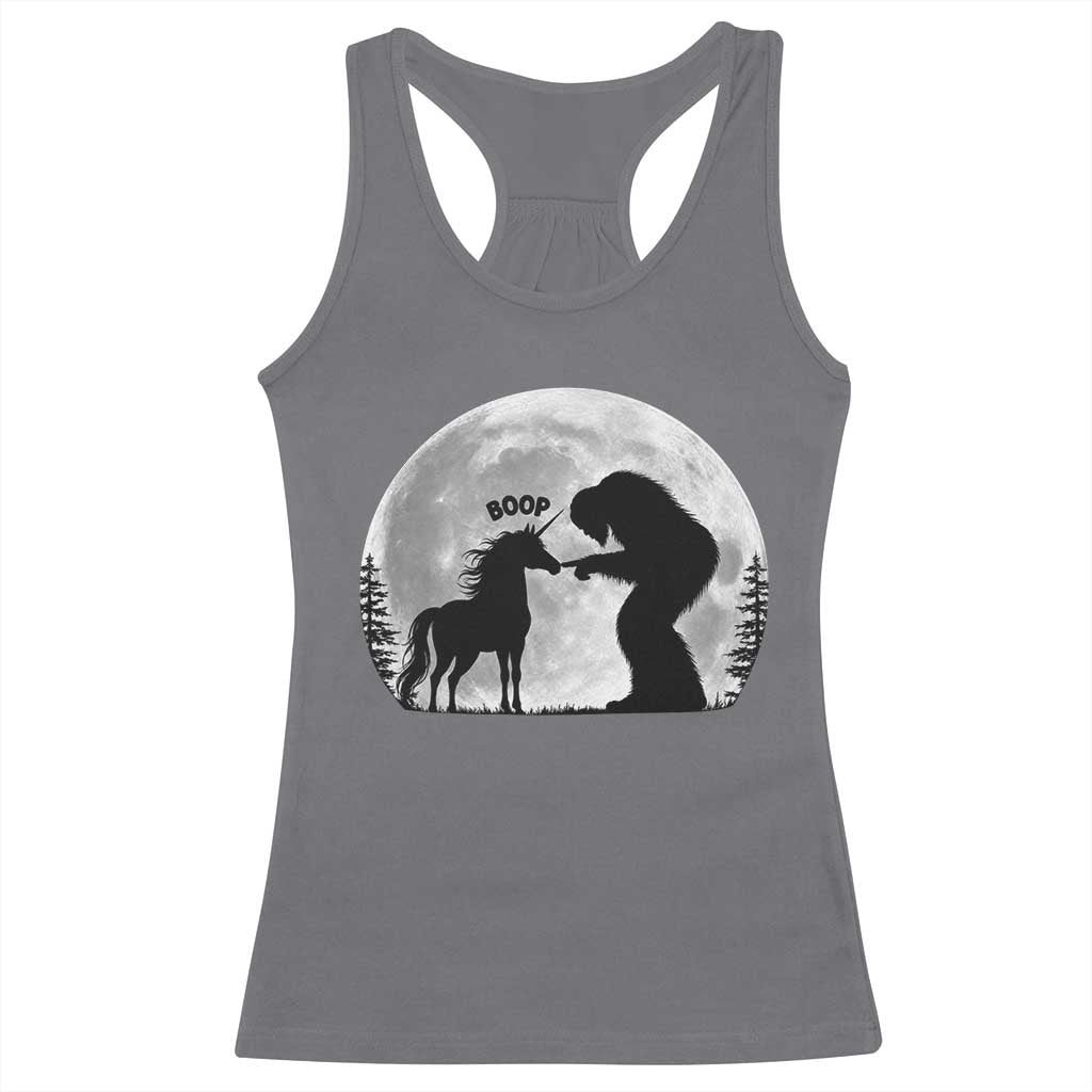 Bigfoot Boop Unicorn Racerback Tank Top Funny Sasquatch Full Moon Fantasy Forest Silhouette TS10 Charcoal Print Your Wear