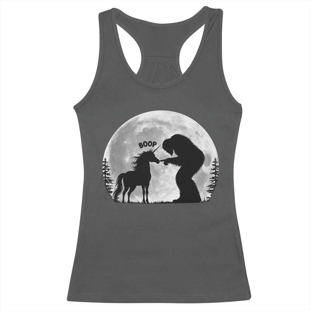 Bigfoot Boop Unicorn Racerback Tank Top Funny Sasquatch Full Moon Fantasy Forest Silhouette TS10 Dark Heather Print Your Wear