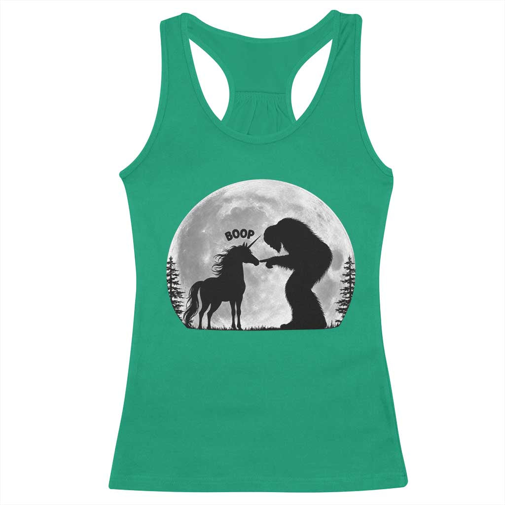 Bigfoot Boop Unicorn Racerback Tank Top Funny Sasquatch Full Moon Fantasy Forest Silhouette TS10 Irish Green Print Your Wear