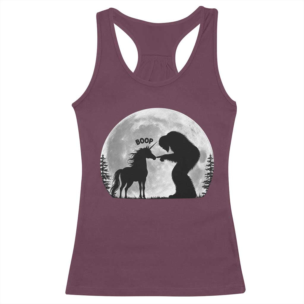 Bigfoot Boop Unicorn Racerback Tank Top Funny Sasquatch Full Moon Fantasy Forest Silhouette TS10 Maroon Print Your Wear
