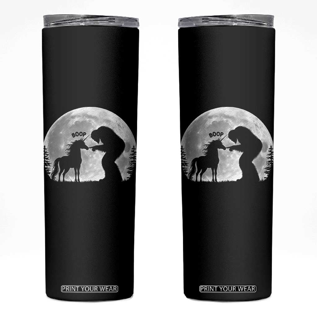 Bigfoot Boop Unicorn Skinny Tumbler Funny Sasquatch Full Moon Fantasy Forest Silhouette TS10 Black Print Your Wear
