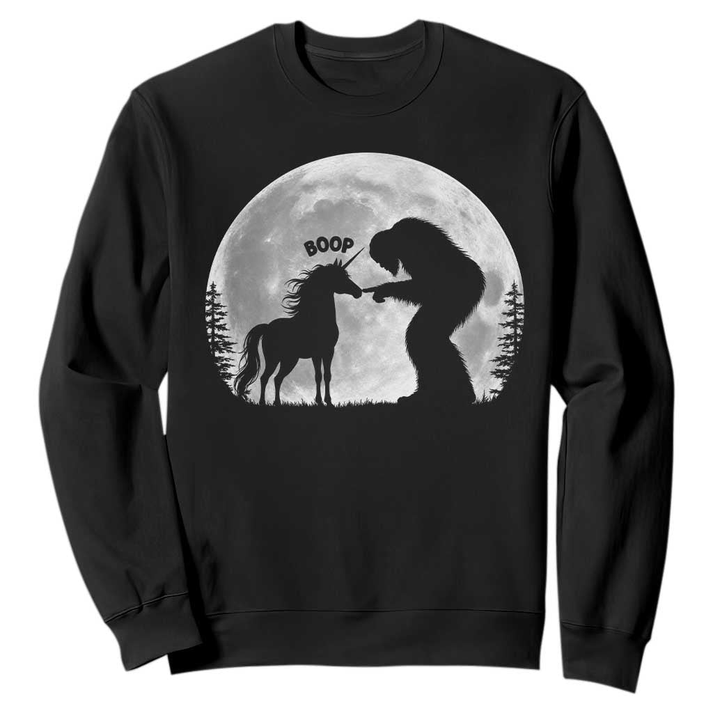 Bigfoot Boop Unicorn Sweatshirt Funny Sasquatch Full Moon Fantasy Forest Silhouette TS10 Black Print Your Wear