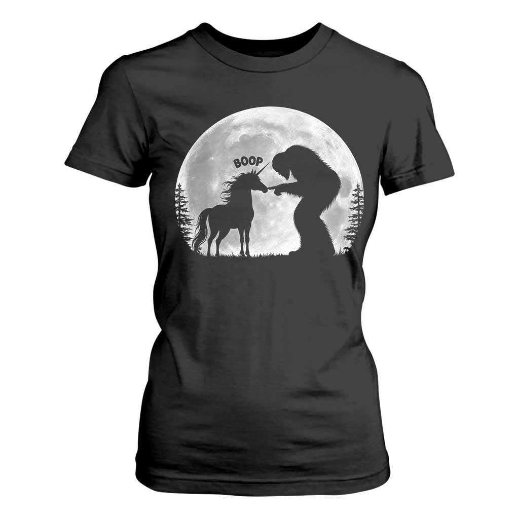 Bigfoot Boop Unicorn T Shirt For Women Funny Sasquatch Full Moon Fantasy Forest Silhouette TS10 Black Print Your Wear