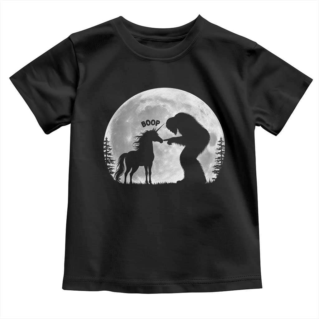 Bigfoot Boop Unicorn Toddler T Shirt Funny Sasquatch Full Moon Fantasy Forest Silhouette TS10 Black Print Your Wear