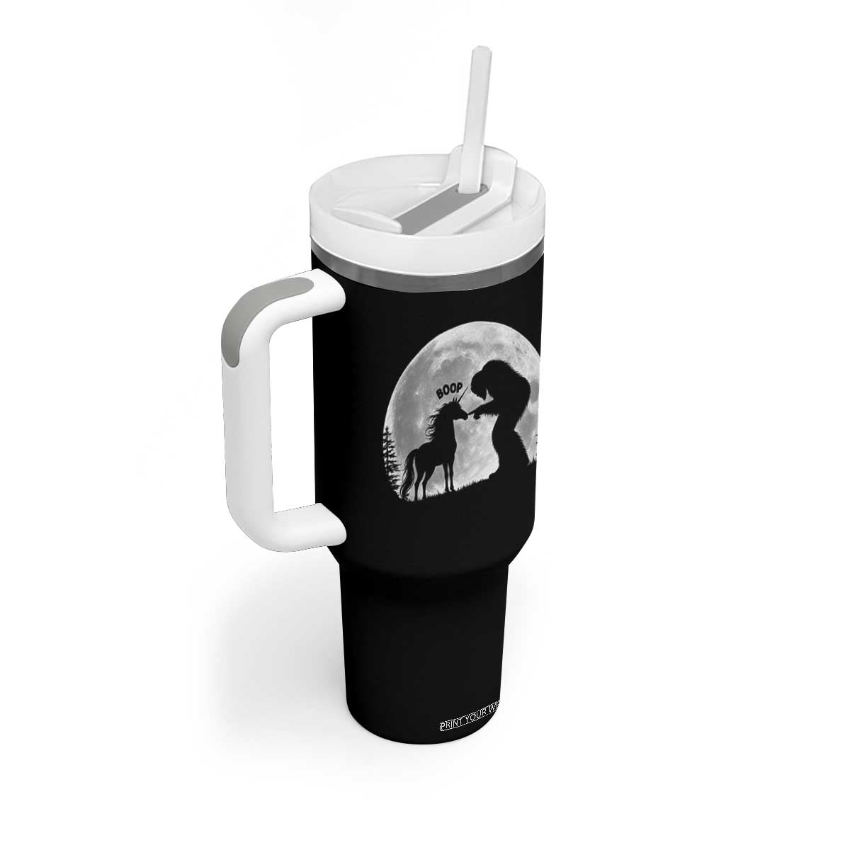 Bigfoot Boop Unicorn Tumbler With Handle Funny Sasquatch Full Moon Fantasy Forest Silhouette TS10 Print Your Wear