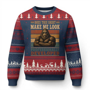 Does This Make Me Look Professionally Developed Funny Bigfoot Ugly Christmas Sweater Sasquatch Retro Humor