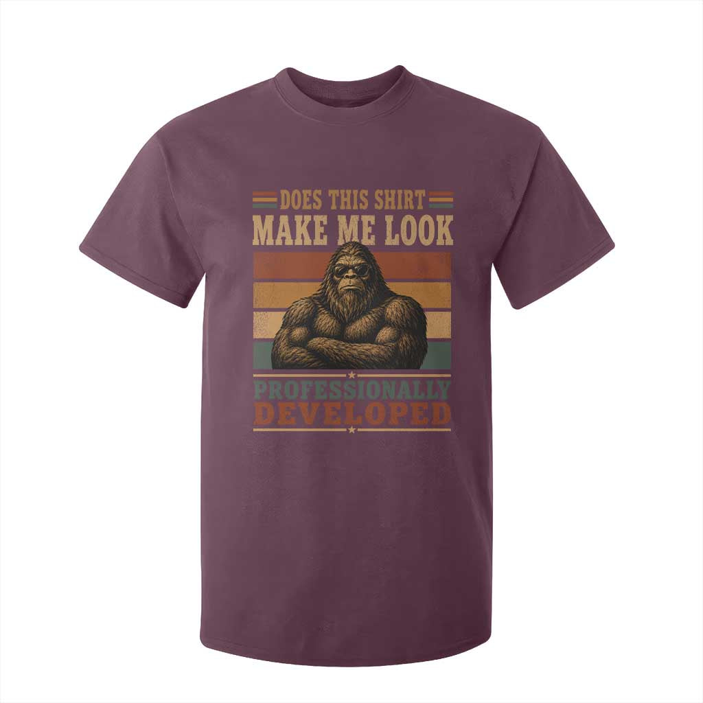 Does This Make Me Look Professionally Developed Funny Bigfoot T Shirt For Kid Sasquatch Retro Humor
