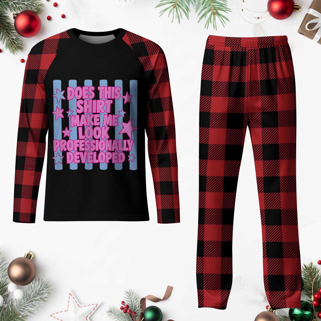 Does This Make Me Look Professionally Developed Plaid Pajama Set Funny Retro Groovy Pink Graphic TS10 Buffalo Plaid Print Your Wear