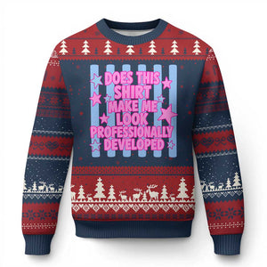 Does This Make Me Look Professionally Developed Ugly Christmas Sweater Funny Retro Groovy Pink Graphic TS10 Navy Red Print Your Wear