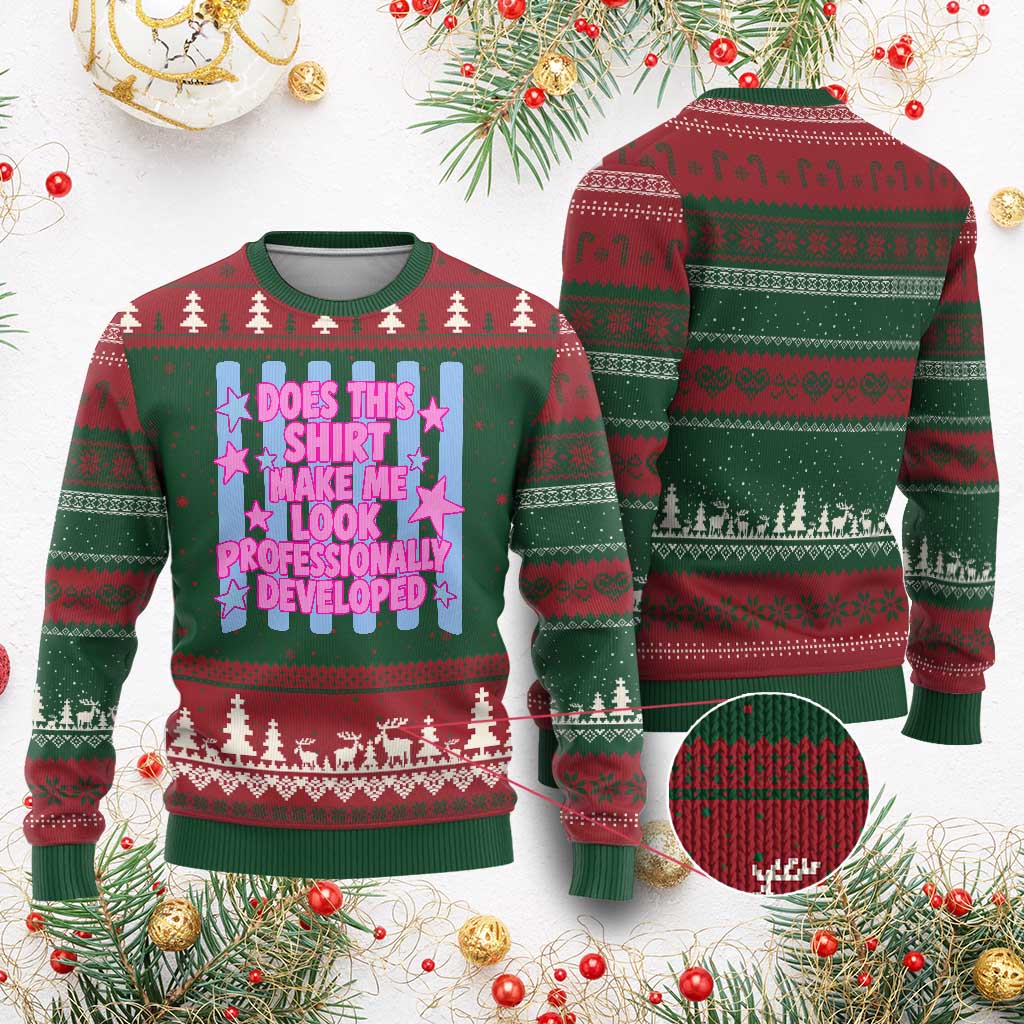 Does This Make Me Look Professionally Developed Ugly Christmas Sweater Funny Retro Groovy Pink Graphic TS10 Red Green Print Your Wear