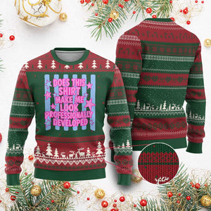 Does This Make Me Look Professionally Developed Ugly Christmas Sweater Funny Retro Groovy Pink Graphic TS10 Red Green Print Your Wear