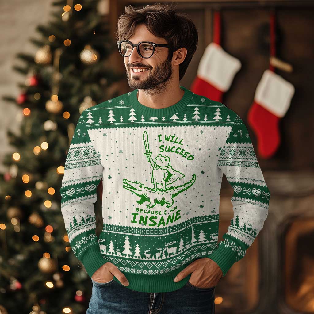 I Will Succeed Because I Am Insane Frog Crocodile Ugly Christmas Sweater