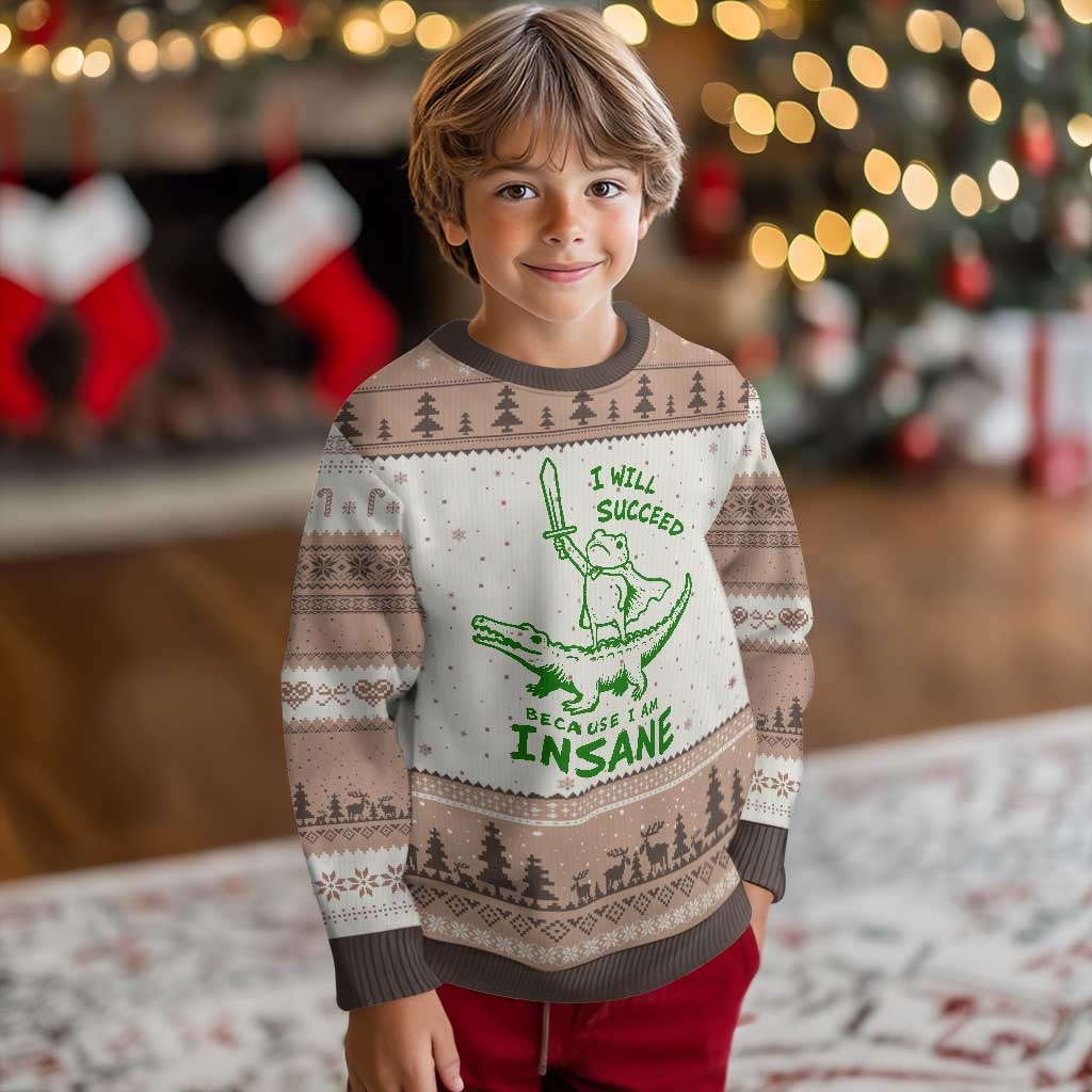 I Will Succeed Because I Am Insane Frog Crocodile Ugly Christmas Sweater