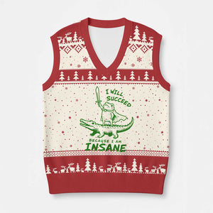 I Will Succeed Because I Am Insane Frog Crocodile V-Neck Knit Sweater Vest