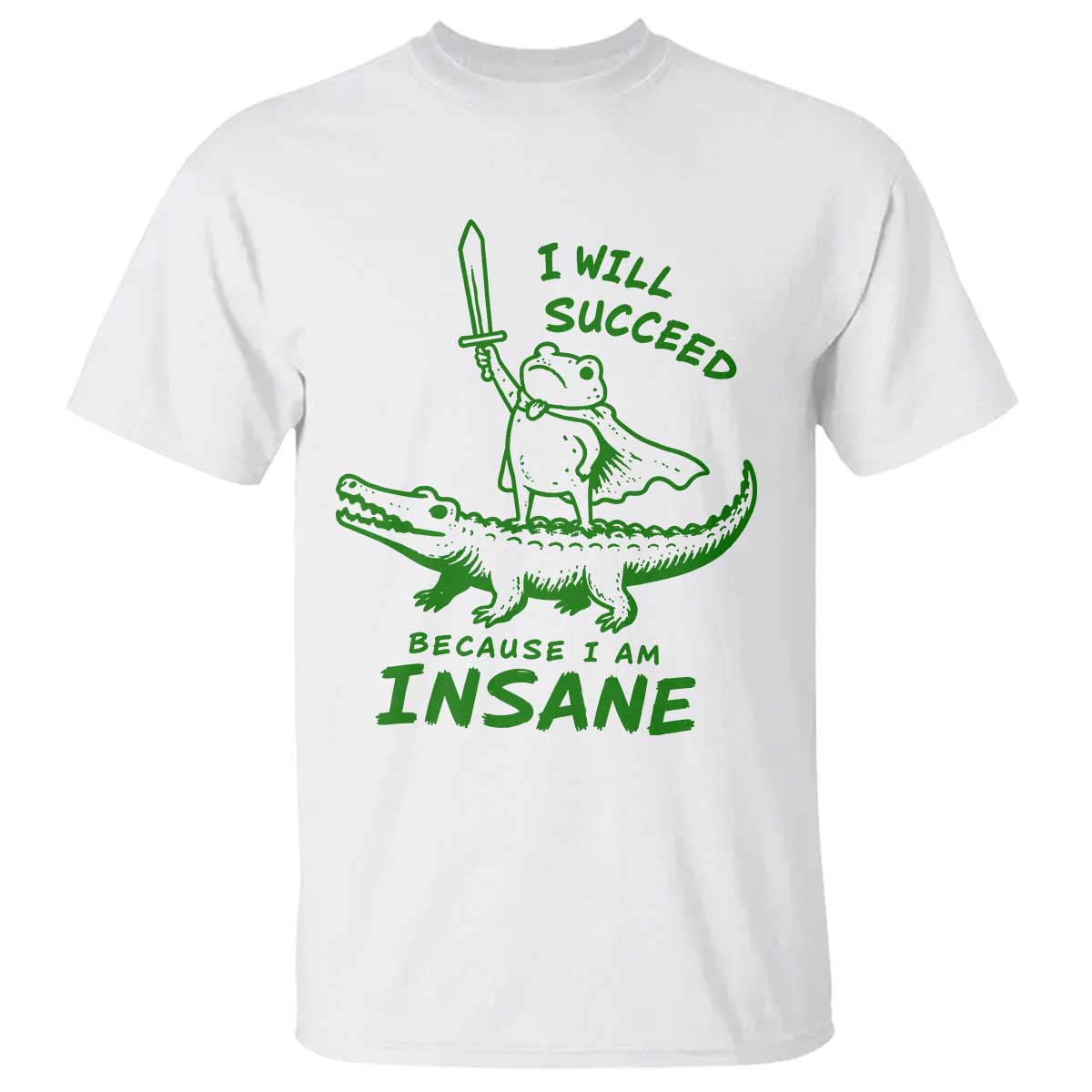 I Will Succeed Because I Am Insane Frog Crocodile T Shirt TS10 White Print Your Wear