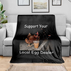 Support Local Dealer Chicken Farmer Throw Blanket Funny Animal Graphic Chicken Drinking Iced Coffee