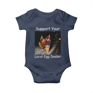 Support Local Dealer Chicken Farmer Baby Onesie Funny Animal Graphic Chicken Drinking Iced Coffee