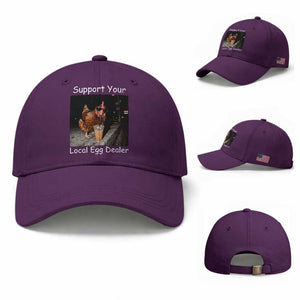 Support Local Dealer Chicken Farmer Baseball Cap Funny Animal Graphic Chicken Drinking Iced Coffee