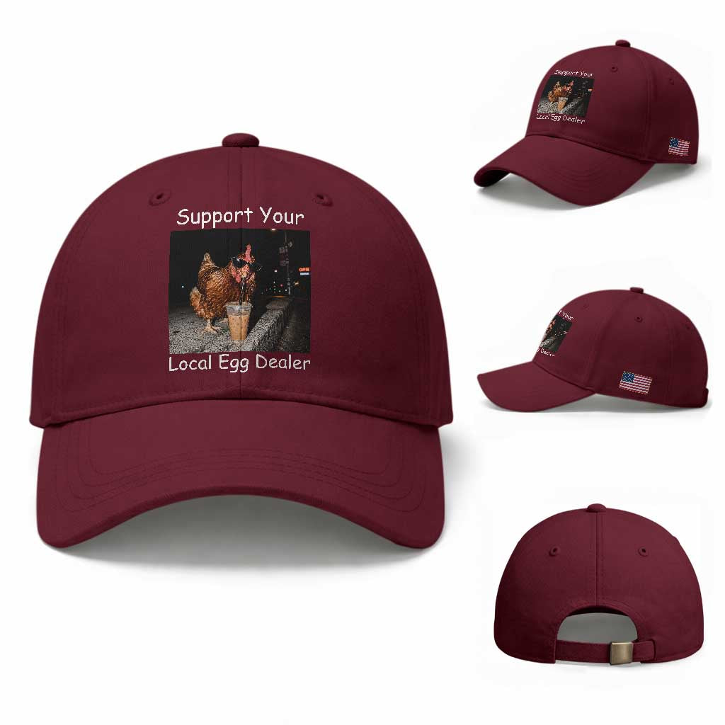 Support Local Dealer Chicken Farmer Baseball Cap Funny Animal Graphic Chicken Drinking Iced Coffee