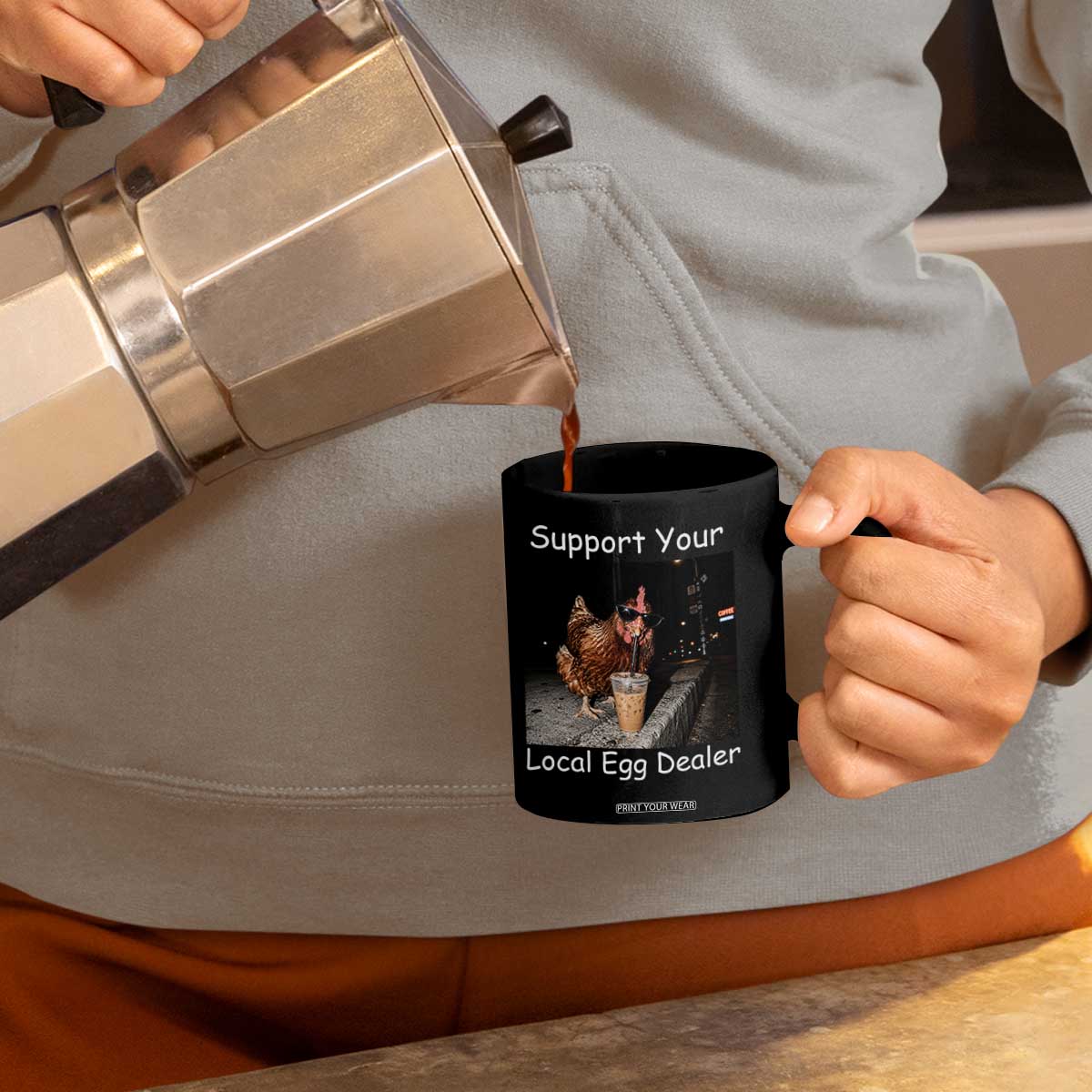 Support Local Dealer Chicken Farmer Coffee Mug Funny Animal Graphic Chicken Drinking Iced Coffee